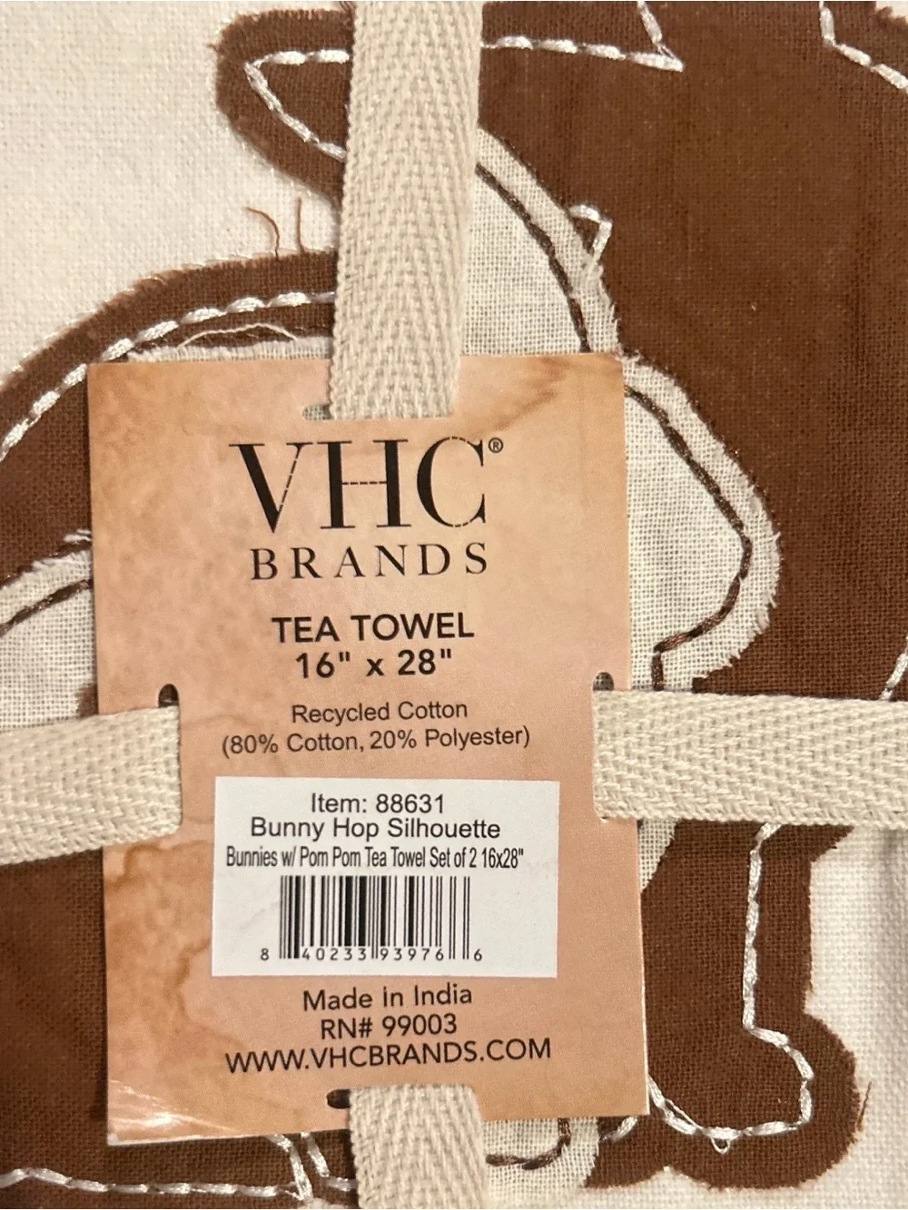 NWT VHC Brands Bunny Hop Silhouette Tea Towels Set of 2 Farmhouse Easter Decor